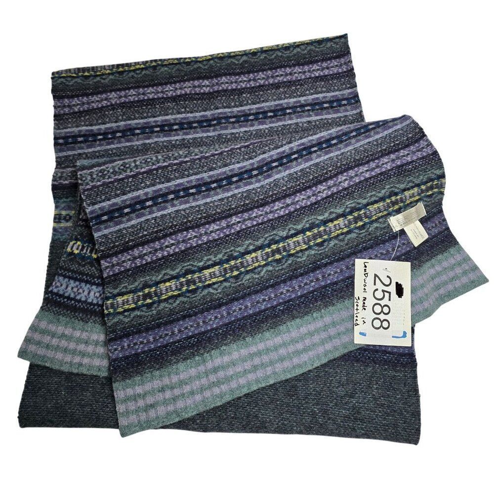 Scottish Lambswool Striped Scarf 100% Wool Blue Purple Cozy Warm Winter
